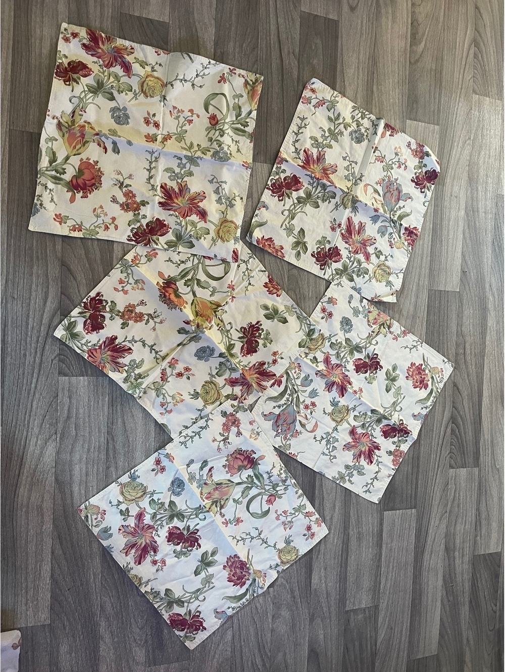 Vintage Floral Reversible Cloth Napkins, Set of 5